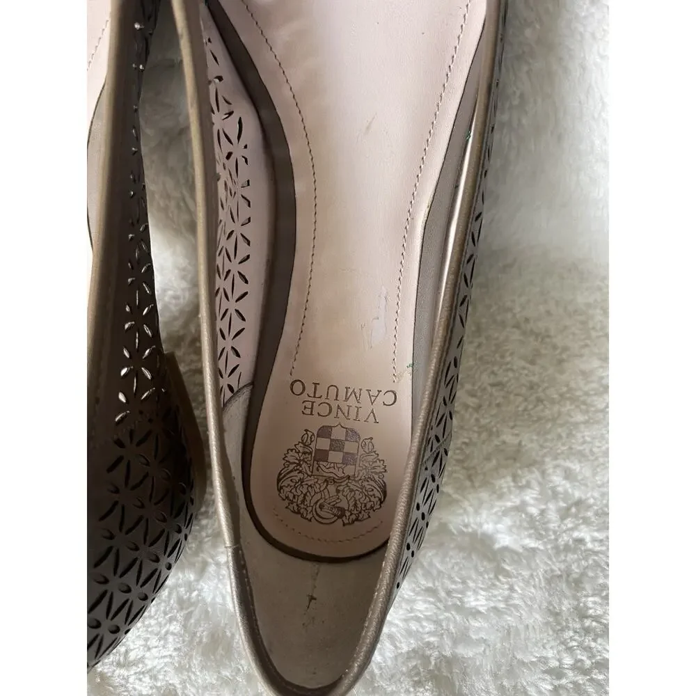 Vince Camuto Lancer Taupe Leather Perforated Smoking Flats Loafers Women's 9.5 B